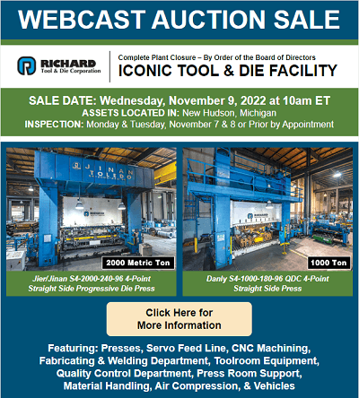 Robert Levy Associates To Conduct Webcast Auction Of All Assets From Iconic Michigan Tool & Die Facility